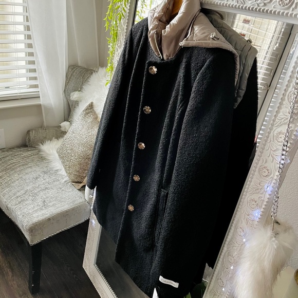 Calvin Klein Black Wool Blend Puffer Coat Medium - Picture 5 of 12